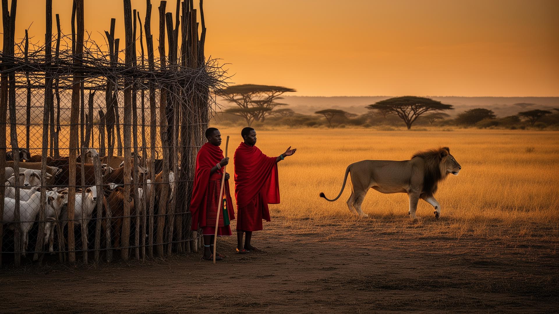 Wildlife ranger watching the savanna at sunrise